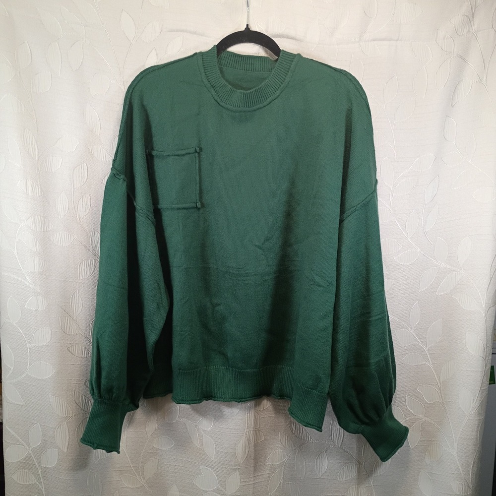 Sheocivy Forest Green Oversized Knit Sweater XL Exposed Seams Balloon Sleeve